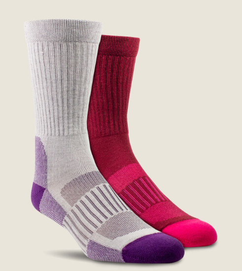 Ariat Performance Crew Work Sock Two Pack - Pink/Purple - AR2909-981