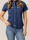 Kimes Ranch Women's "Long Horn" Short Sleeve Snap - Navy - LongHornNavy