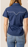 Kimes Ranch Women's "Long Horn" Short Sleeve Snap - Navy - LongHornNavy
