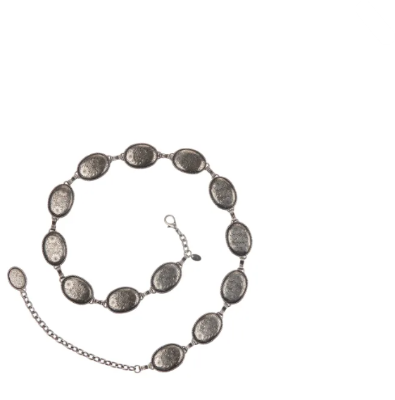 Tony Lama Silver Floral Oval Concho Chain Belt - C50151