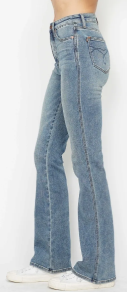 Judy Blue Ladies Tummy Control Back Pocket Embroidered Boot Cut Jean - Mid-Wash - 88783REG