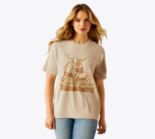 Ariat Women's Longhorn T-Shirt - Oatmeal Heather - 10058715