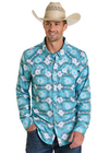 Rock & Roll Denim Men's Aztec Print Western Shirt - Turquoise Aztec - BMN2S06433