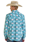 Rock & Roll Denim Men's Aztec Print Western Shirt - Turquoise Aztec - BMN2S06433