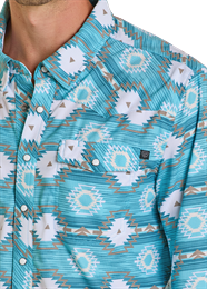 Rock & Roll Denim Men's Aztec Print Western Shirt - Turquoise Aztec - BMN2S06433