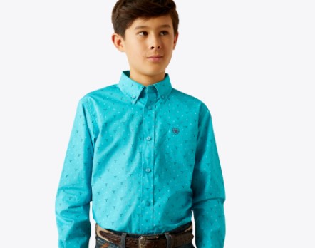 Ariat Youth Willke Turquoise Classic Fit Shirt-10058723