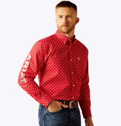 Ariat Men's Red Team Fallon Classic Fit Shirt-10058961