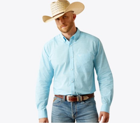 Ariat Mens Light Blue Solid Slub Classic Fit Shirt-10058785