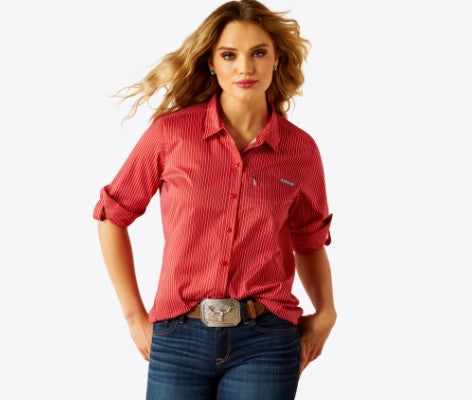 Ariat Women's VenTek Shirt - Equestrian Red Stripe - 10058803