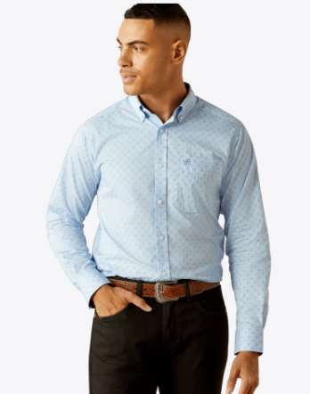 Ariat Mens Light Blue Wrinkle Free Donte Fitted Shirt-10058987