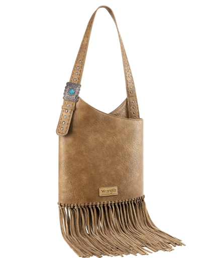 Wrangler Turquoise Stone Concho Fringe Hobo - Tan - WG61-918
