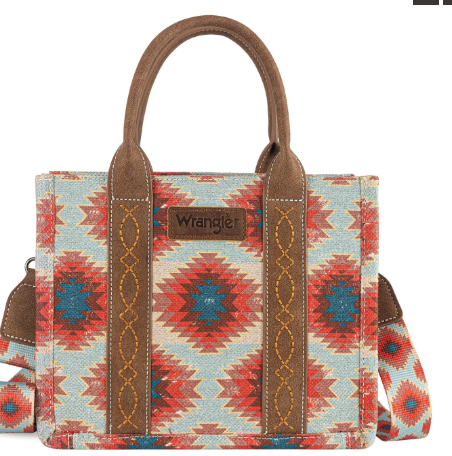 Wrangler Aztec Distressed Print Dual Sided Print -Tote/Crossbody - Red - WG221-8120