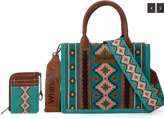 Wrangler Aztec Small Tote/Crossbody and Card Case Set 2Pc- Turquoise - WG2203-8120SW