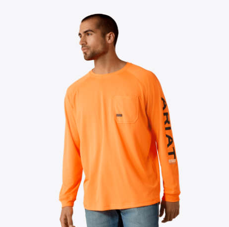 Ariat Mens Neon Orange Rebar Heat Fighter TShirt-10031034