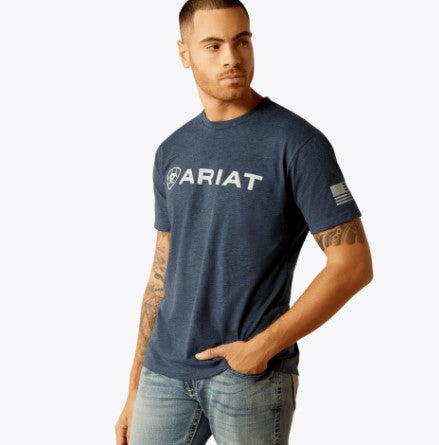Ariat Mens Navy Heather Shield Flag TShirt-10054198