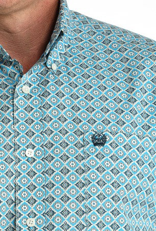 Cinch Mens Blue Diamond Button Down Shirt-MTW1105955
