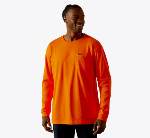 Men's Ariat Rebar Cotton Strong Standard Pocket T-Shirt - Safety Orange - 10062751