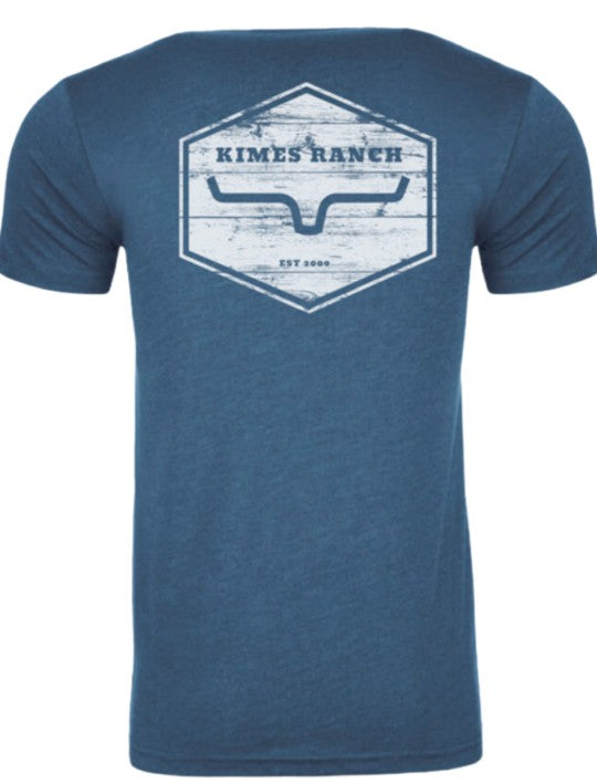 Kimes Ranch Men's Wooden Hex Blue Tee Shirt