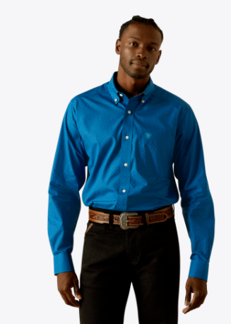 Ariat Mens Blue Wrinkle Free Colin Fitted Shirt-10062234