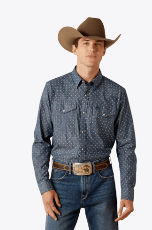 Ariat Mens Chambray Blue Trip Fitted Shirt-10062175