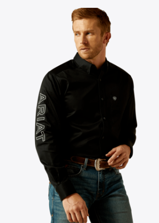 Ariat Mens Black and Grey Team Logo Fitted Shirt-10062659