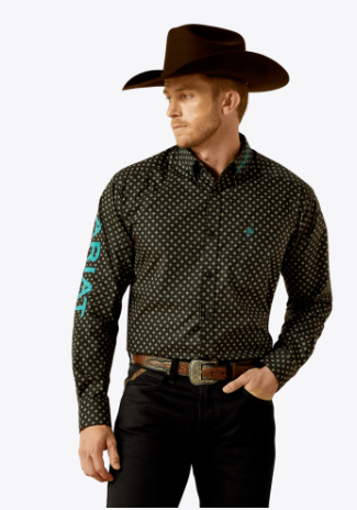 Ariat Mens Black Teal Team Philbert Classic Fit Shirt-10062253