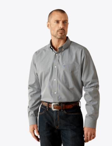 Ariat Mens Light Grey Wrinkle Free Clayton Classic Fit Shirt-10062232