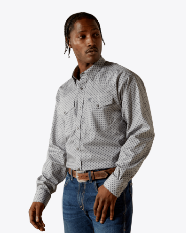 Ariat Mens Grey Heather Wrinkle Free Edward Classic Fit Shirt-10062354