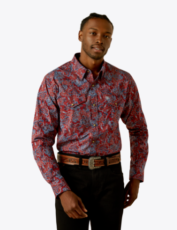 Ariat Mens Dark Red Tyrone Fitted Shirt-10062181
