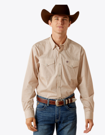 Ariat Mens Off White Wrinkle Free Eddie Classic Fit Shirt-10062353
