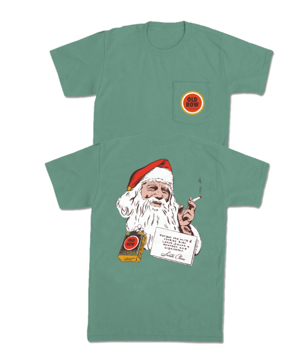 Old Row Smoking Santa Pocket Tee - Light Green - WROW3770