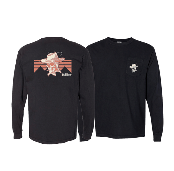 Old Row The Cowboy Skull Long Sleeve Pocket Tee - Pepper - WROW3275