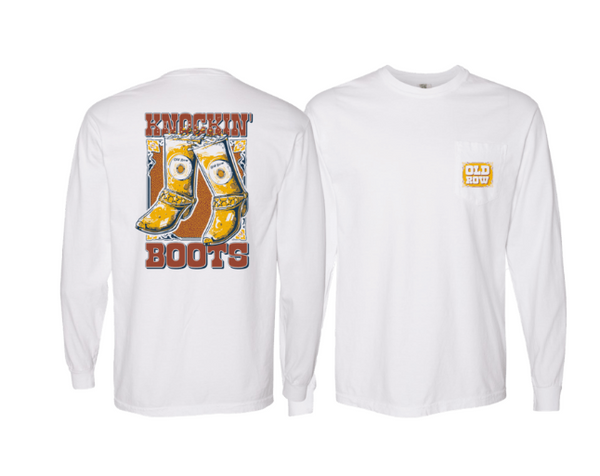 Old Row Knockin' Boots LS Pocket Tee - White - WROW3721