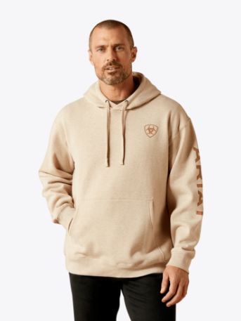Ariat Mens Oatmeal Heather Logo Hoodie-10065838
