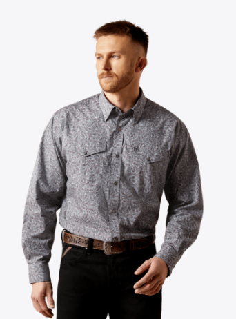 Ariat Mens Wrinkle Free Grey Josiah Classic Fit Shirt-10065971