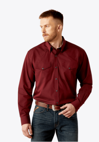 Ariat Mens Burgundy Wrinkle Free Pinpoint Oxford Classic Fit Shirt-10065914