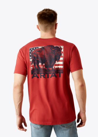 Ariat Mens Brick Red Buffalo Flag TShirt-10065897
