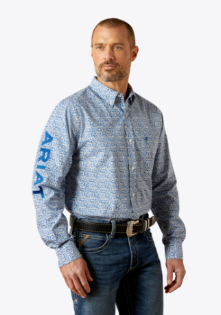 Ariat Mens Blue and Navy Team Parks Fitted Shirt-10065811