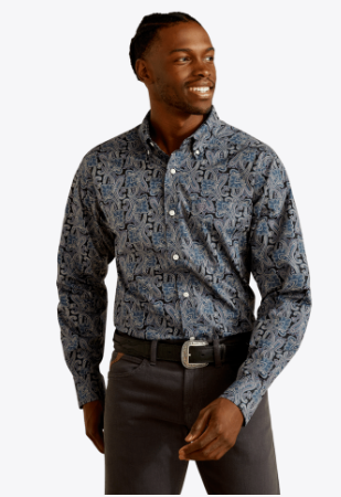 Ariat Mens Navy Wrinkle Free Dex Fitted Shirt-10062200