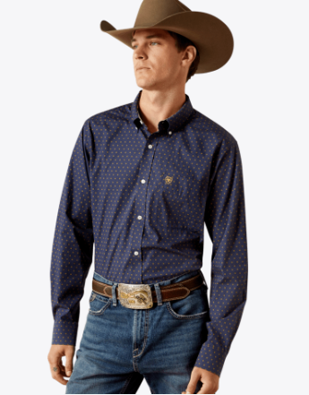 Ariat Mens Navy Wrinkle Free Daven Fitted Shirt-10062199