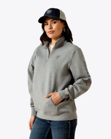 Ariat Ladies Heather Grey Logo 1/2 Zip Sweatshirt-10064012