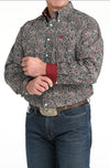 Cinch - Mens Long Sleeve Paisley Button Down Shirt - Navy -MTW1106023