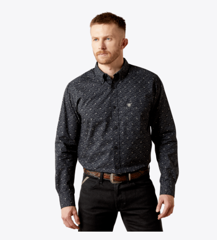 Ariat Men's Wheaton Fitted Long Sleeve Shirt - Navy - 10065964