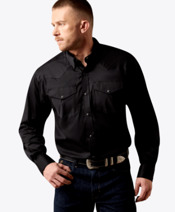 Ariat Mens Black Lightweight Solid Twill Classic Fit Shirt-10071237