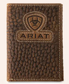 Ariat Brown Pebbled Leather Inlayed Logo Patch Trifold Wallet - A3564902