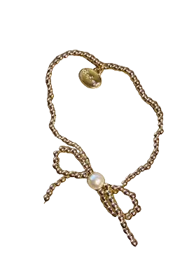 Alex Carol Stacker 3MM Gold Ball with Bow and Shell Pearl Bracelet