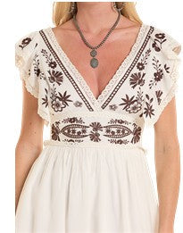 Rock & Roll Ladies Embroidered Mini Dress V-Neck - BWD0R08818