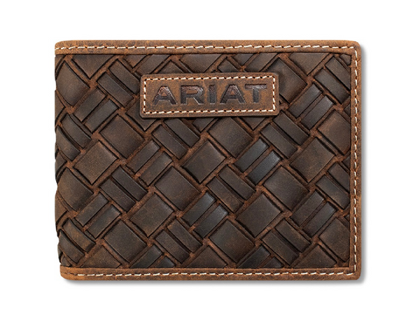 Ariat Medium Brown Basket Weave Leather Bifold Wallet A3567744