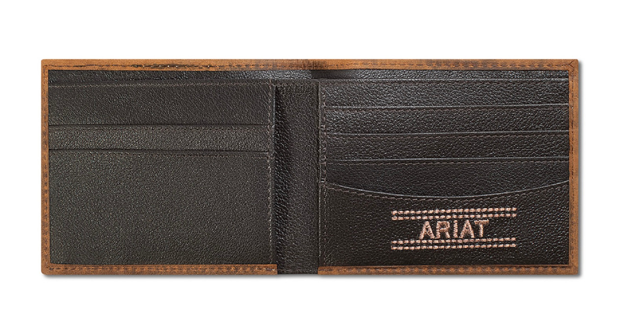 Ariat Medium Brown Basket Weave Leather Bifold Wallet A3567744