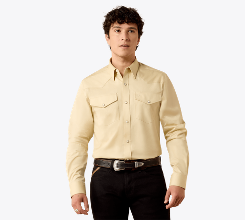 Ariat Men's Solid Twill Fitted Shirt Off White 10079262